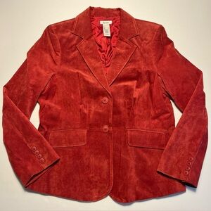 Liz & Co Y2K Red Suede Blazer Jacket Women's L Button Pockets Western Boho